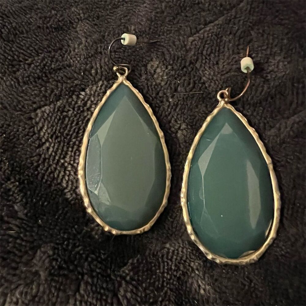 Light Green Teardrop Dangle Earrings with GoldTone Frame